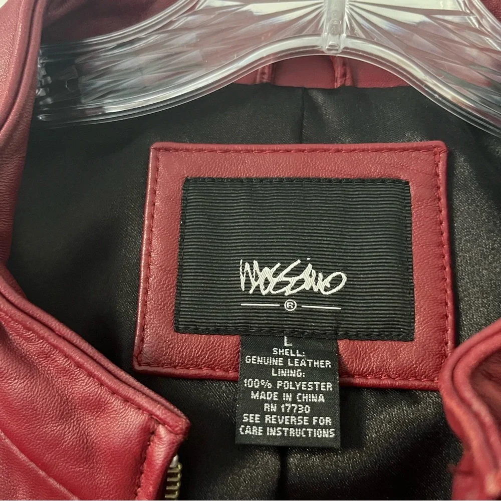 Vintage Mossimo Y2K Red Oxblood Leather Race Moto Full Zip Leather Jacket L